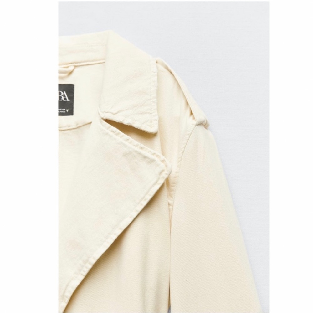ZARA BELTED COTTON TOPCOAT TRENCH COAT - Picture 14 of 15